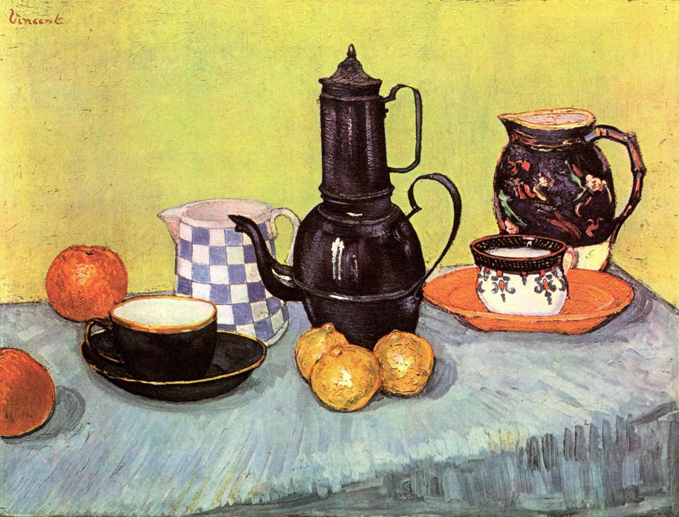 Still Life: Blue Enamel Coffeepot, Earthenware and Fruit 1888